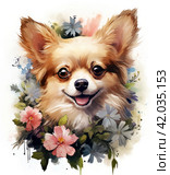 watercolour pattern dog romain, isolated. Стоковое AI-изображение, AI-художник Юлия Гапеенко / Фотобанк Лори