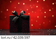 black gift box on a red background, in the style of texture-rich surfaces, happenings, candid, 32k uhd --ar 91:58 --style raw --stylize 250 --v 5.2 Job ID: d10874f0-2084-48f7-95cc-98334a96ab7c. Стоковое AI-изображение, AI-художник Юлия Гапеенко / Фотобанк Лори