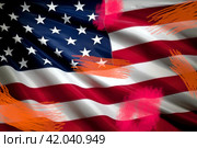 Флаг США с цветными пятнами. Концепция авторства "цветных" революций. Редакционное AI-изображение, AI-художник Татьяна Бакуменко / Фотобанк Лори