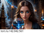И.И. Девушка гадалка. Таинственная чародейка. Колдунья. Ведьма. Ai. The girl is a fortune teller. The mysterious enchantress. Witch. Стоковое AI-изображение, AI-художник Гер Олег / Фотобанк Лори