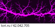 Glowing turbid pink lightning. A natural phenomenon. Blurry dark pinkish wide background or wallpaper. Стоковая иллюстрация, иллюстратор GAlexS / Фотобанк Лори