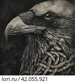 Viking crow and ornamentGenerative AI. Стоковое AI-изображение, AI-художник Анна Кривицкая / Фотобанк Лори