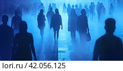 A banner with silhouettes in a blurred form, stretching into the distance on a uniform background. The concept of personality in modern society. Generative by Ai. Стоковое AI-изображение, AI-художник Ярославский Максим / Фотобанк Лори