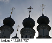 Купола и кресты православного собора на фоне неба (2016 год). Стоковое фото, фотограф Алла Котова / Фотобанк Лори