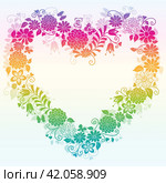 Decorative spring rainbow frame with floral heart. Стоковая иллюстрация, иллюстратор Ольга Дроздова / Фотобанк Лори