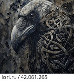 Viking crow and ornamentGenerative AI. Стоковое AI-изображение, AI-художник Анна Кривицкая / Фотобанк Лори