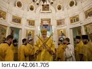 Епископ Балашихинский и Орехово-Зуевский Николай на литургии в Преображенском кафедральном соборе Балашихи (2024 год). Редакционное фото, фотограф Дмитрий Неумоин / Фотобанк Лори