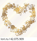Decorative spring golden frame with floral heart isolated. Стоковая иллюстрация, иллюстратор Ольга Дроздова / Фотобанк Лори
