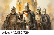 Squad of crusaders watercolor,Generative AI. Стоковое AI-изображение, AI-художник Анна Кривицкая / Фотобанк Лори