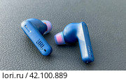 Moscow January 20 2024, JBL Wireless Earbuds. JBL Blue color Tune 230NC TWS Bluetooth wireless earphones\earbuds. Редакционное фото, фотограф Скрипачев Антон / Фотобанк Лори