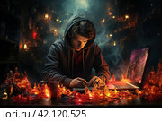 Teenager playing computer game gambling addiction, addiction  Generative AI. Стоковое AI-изображение, AI-художник Анна Кривицкая / Фотобанк Лори