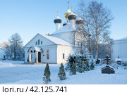 View of the ancient Church of the Life-Giving Trinity (1787) on a frosty January day. Zavidovo. Tver region, Russia (2024 год). Стоковое фото, фотограф Виктор Карасев / Фотобанк Лори