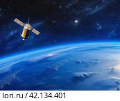 Night view of the Earth from a satellite. Space. Planet in the universe. Стоковое AI-изображение, AI-художник Сергей Елизарьев / Фотобанк Лори