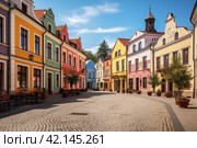 Colorful renaissance house facades. Стоковое AI-изображение, AI-художник Михаил Коханчиков / Фотобанк Лори