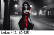 Girl in a red dress on the streets of a black and white city. Стоковое AI-видео, аниматор Юрий Поздников / Фотобанк Лори