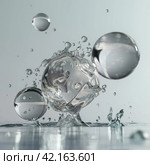 Abstract Glass Balls Shatter When Collided. Стоковое AI-изображение, AI-художник Кирилл Черезов / Фотобанк Лори