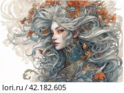 Drawing of a long-haired woman in shades of gray, portrait, ,Generative AI. Стоковое AI-изображение, AI-художник Анна Кривицкая / Фотобанк Лори