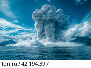Volcanic eruption on the island. Eruption of anak Krakatau Island at Lampung Regency of Indonesia. Стоковое AI-изображение, AI-художник Ирина Михайличенко / Фотобанк Лори