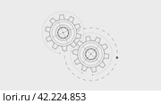 Technical drawing of gears .Rotating mechanism of round parts .Technology white background . Стоковое видео, видеограф Александр Трофимович / Фотобанк Лори