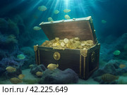 Chest with gold coins. Generate Ai. Стоковое AI-изображение, AI-художник Иван Рябоконь / Фотобанк Лори