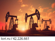 Industrial oil pumps mined oil. Generate Ai. Стоковое AI-изображение, AI-художник Иван Рябоконь / Фотобанк Лори