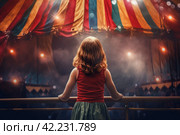 Circus tent arena performer child girl. Generate Ai. Стоковое AI-изображение, AI-художник Иван Рябоконь / Фотобанк Лори