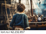 Pirate child boy aboard pirate ship. Generate Ai. Стоковое AI-изображение, AI-художник Иван Рябоконь / Фотобанк Лори