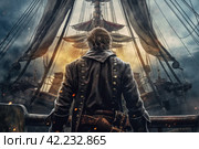 Pirate man aboard pirate ship. Generate Ai. Стоковое AI-изображение, AI-художник Иван Рябоконь / Фотобанк Лори