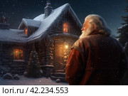Oldman santa claus house. Generate Ai. Стоковое AI-изображение, AI-художник Иван Рябоконь / Фотобанк Лори