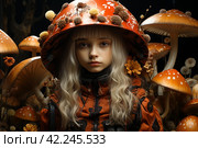 Mysterious visions, surreal dreams with unexpected images, little red riding hood and mushrooms,Generative AI. Стоковое AI-изображение, AI-художник Анна Кривицкая / Фотобанк Лори