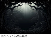 Black comic style frame forest. Generate Ai. Стоковое AI-изображение, AI-художник Иван Рябоконь / Фотобанк Лори
