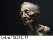 An old gray-haired anorexic woman. Стоковое AI-изображение, AI-художник Irina Kuchugurina/Gaudy / Фотобанк Лори