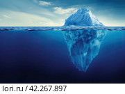 The iceberg is a hidden danger and the concept of global warming. Floating ice in the ocean. A copy space for text and design. Стоковое AI-изображение, AI-художник Ярославский Максим / Фотобанк Лори