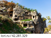 Lycian graves carved into mountainside in Tlos, Turkey. Стоковое фото, фотограф Яков Филимонов / Фотобанк Лори