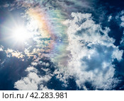 blue sky white clouds sun and rainbow. Стоковое фото, фотограф Артем Курутин / Фотобанк Лори