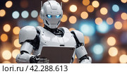 Робот с планшетом. Технологии ближайшего времени. A robot with a tablet. Technologies of the near future. Стоковое AI-изображение, AI-художник Гер Олег / Фотобанк Лори