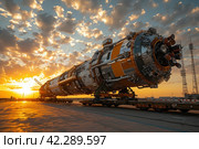 Preparations for the great journey: the spaceship prepares for an exciting expedition into the mysterious expanses of space. Стоковое AI-изображение, AI-художник Юрий Поздников / Фотобанк Лори