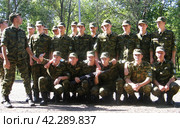 Russia Orenburg region July 3, 2005: photograph of a group of cadets with commanders after taking the oath on the parade ground. Редакционное фото, фотограф Акиньшин Владимир / Фотобанк Лори