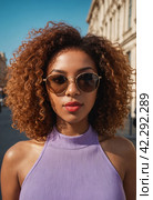 Close-up portrait of a young beautiful woman. Generative AI. Стоковое AI-изображение, AI-художник Андрей Аркуша / Фотобанк Лори