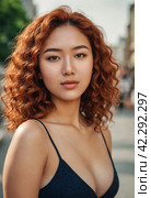 Close-up portrait of a young beautiful woman. Generative AI. Стоковое AI-изображение, AI-художник Андрей Аркуша / Фотобанк Лори