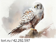 White falcon, watercolor style, Generative AI. Стоковое AI-изображение, AI-художник Анна Кривицкая / Фотобанк Лори