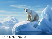 A polar bear on an ice floe. Стоковое AI-изображение, AI-художник Виктория Тельминова / Фотобанк Лори