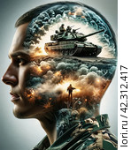Память. Воспоминания о пережитом на войне. Memory. Memories of the experiences of the war. Стоковое AI-изображение, AI-художник Гер Олег / Фотобанк Лори