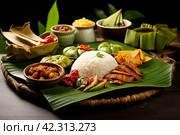 authentic thai traditional meal food. Стоковое AI-изображение, AI-художник Михаил Коханчиков / Фотобанк Лори