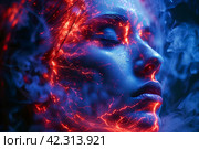 Лицо девушки с искрящимся рисунком молнии. Стоковое AI-изображение, AI-художник Щеголева Ольга / Фотобанк Лори
