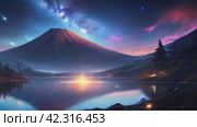 Пейзаж с вулканом. Стоковое AI-видео, аниматор Виктория Кольцова / Фотобанк Лори