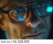 Focused Analyst Reviewing Market Data on Screens. Стоковое AI-изображение, AI-художник Кирилл Черезов / Фотобанк Лори