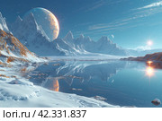 Digital Star Systems: Virtual Planets in the Vast Expanse of Space. Стоковое AI-изображение, AI-художник Юрий Поздников / Фотобанк Лори