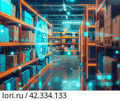 Digitalized Warehouse: Future of Retail Logistics. Стоковое AI-изображение, AI-художник Кирилл Черезов / Фотобанк Лори