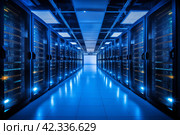 Data technology center server racks. Стоковое AI-изображение, AI-художник Михаил Коханчиков / Фотобанк Лори